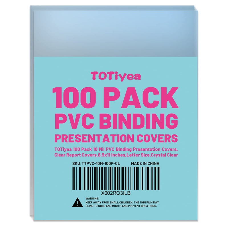 TOTiyea 100 Pack 10 Mil PVC Binding Presentation Covers, Clear Report Covers for Binding,8.5x11 Inches,Letter Size - Image 1